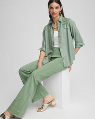 Chico's Embellished Lyocell Tencel™ Collared Shirt MINERAL GREEN