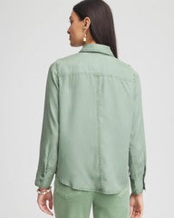 Chico's Embellished Lyocell Tencel™ Collared Shirt MINERAL GREEN