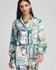 Chico's Faux Silk Coastal Collared Shirt IVY LEAGUE