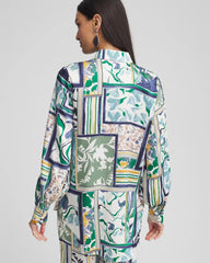 Chico's Faux Silk Coastal Collared Shirt IVY LEAGUE