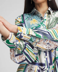 Chico's Faux Silk Coastal Collared Shirt IVY LEAGUE