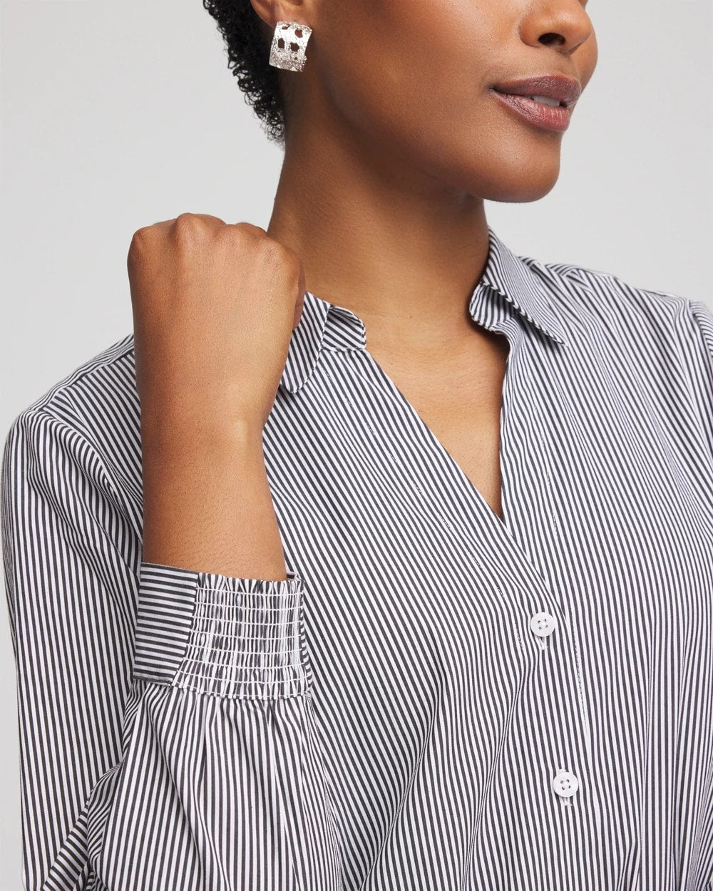 Chico's Poplin Stripe Shirt BLACK
