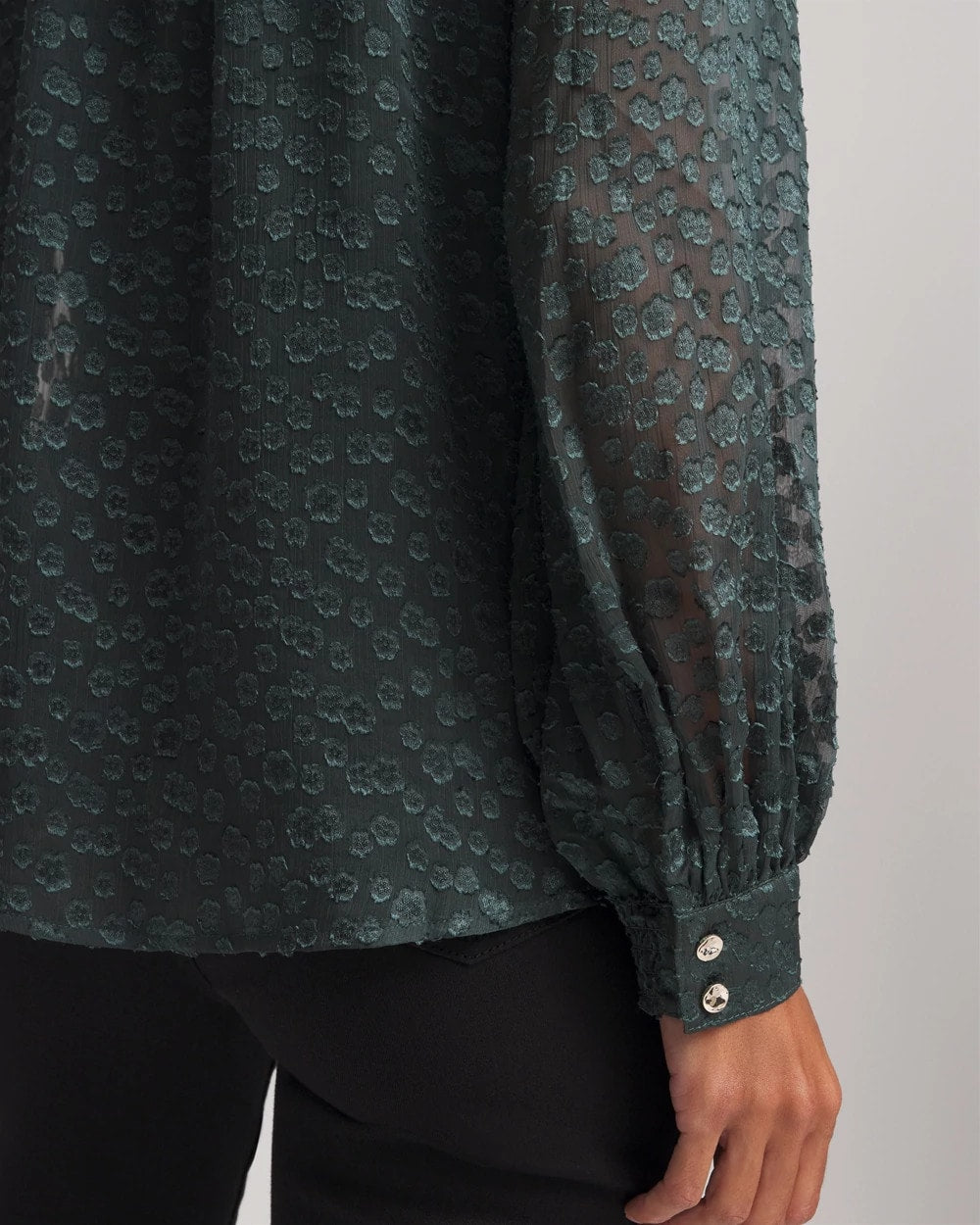 Chico's Clip-Dot Billow-Sleeve Blouse DARKEST SPRUCE