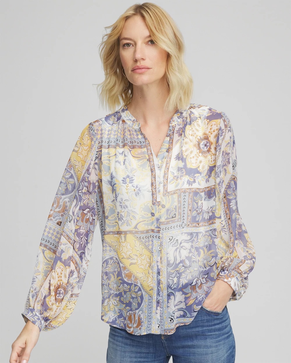Chico's Artisanal Georgette Blouson-Sleeve Blouse BLUE LOTUS