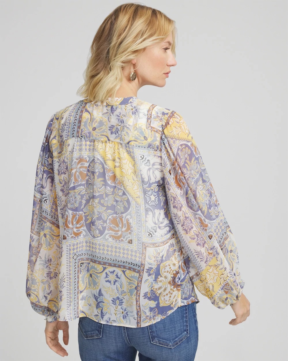 Chico's Artisanal Georgette Blouson-Sleeve Blouse BLUE LOTUS