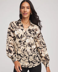 Chico's Floral Burnout Blouson-Sleeve Blouse BLACK