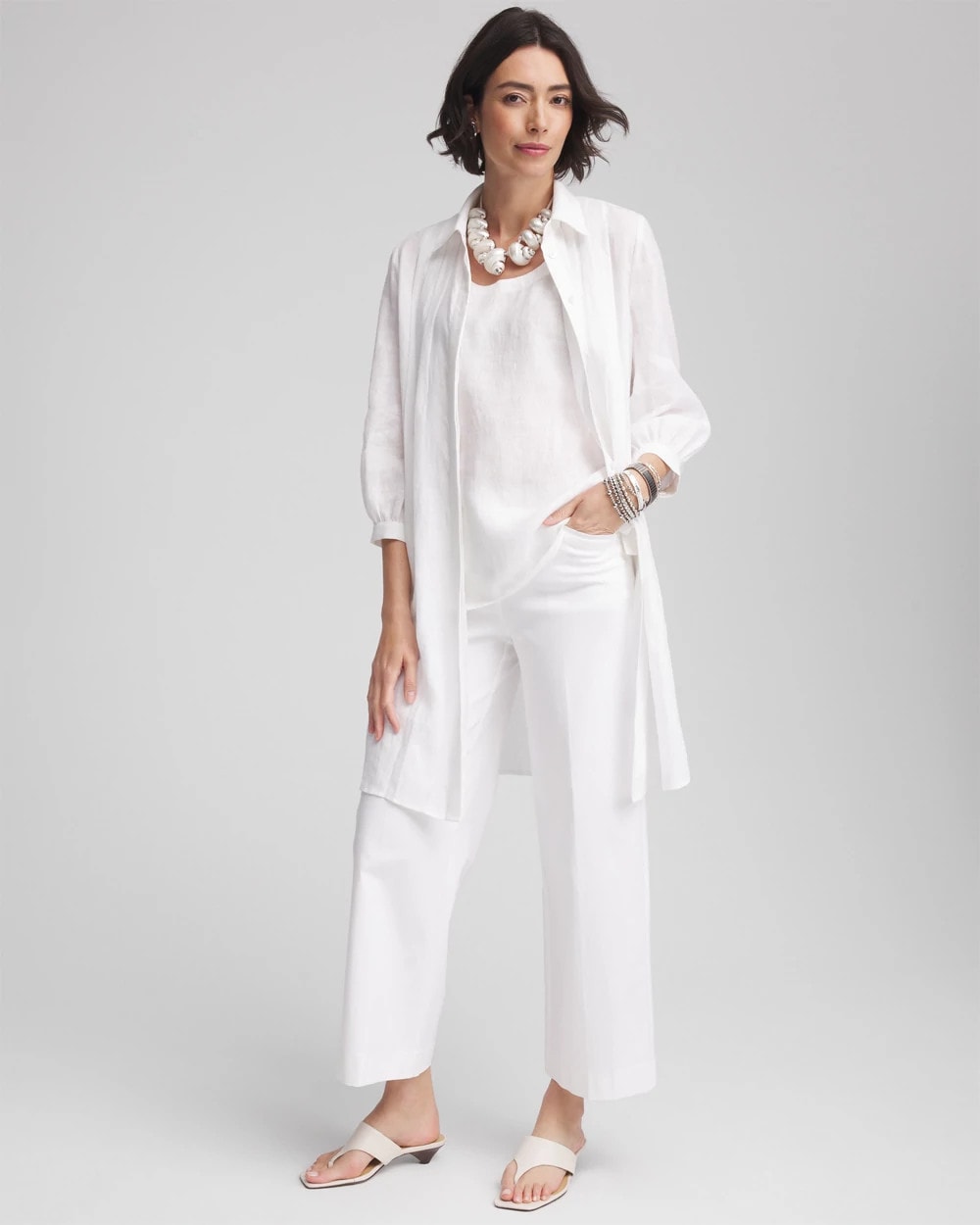 Chico's Pintuck Placket Linen Tunic ALABASTER