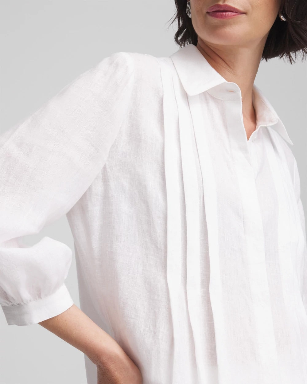 Chico's Pintuck Placket Linen Tunic ALABASTER
