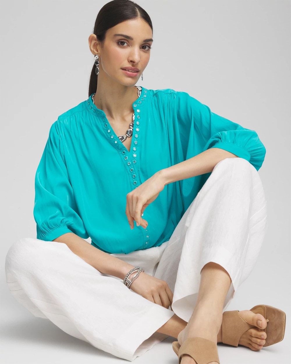Chico's Batwing Sleeve Top SEASPRAY