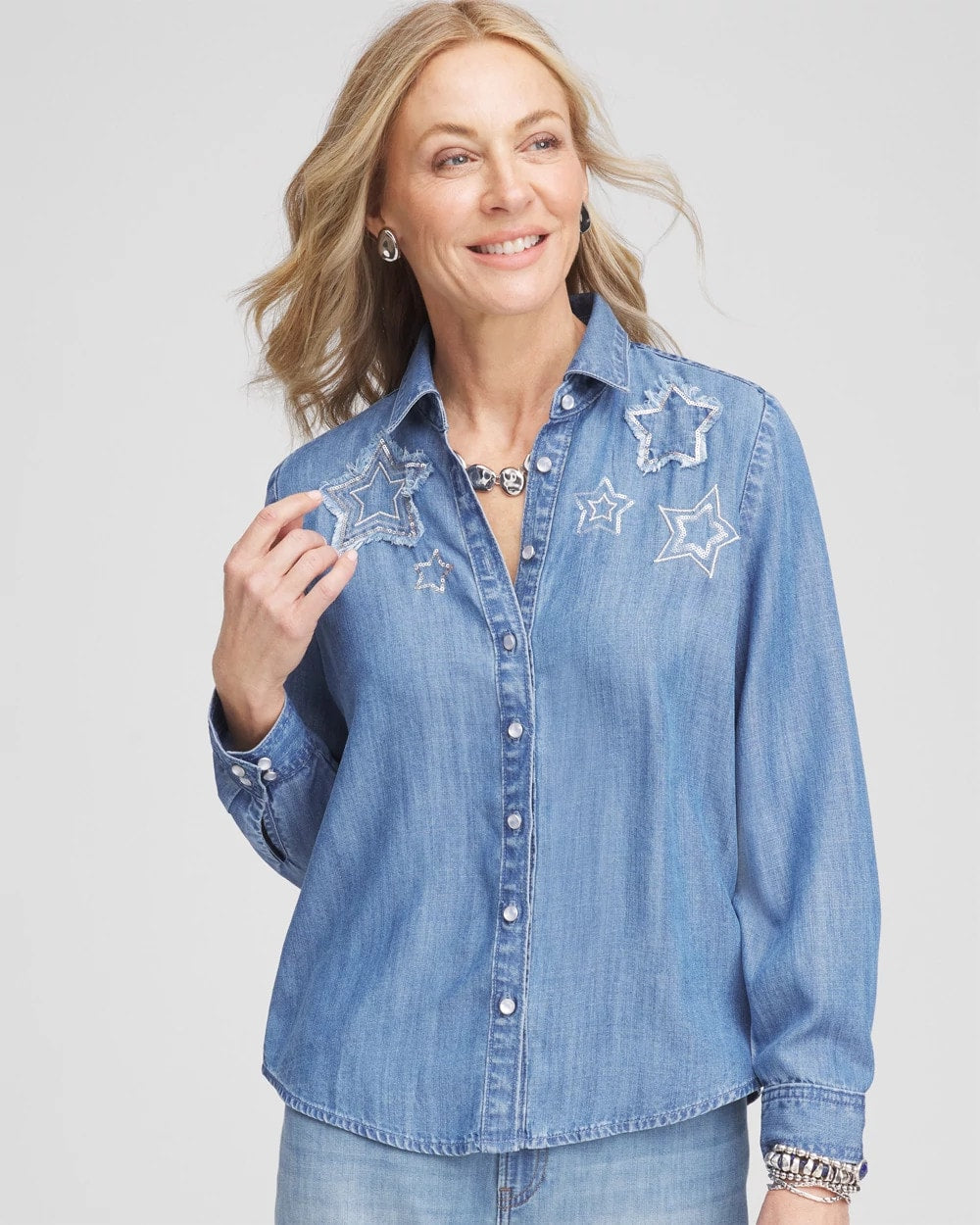 Chico's Embroidered Tencel™ Denim Shirt VIOLA WASH