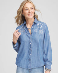 Chico's Embroidered Tencel™ Denim Shirt VIOLA WASH
