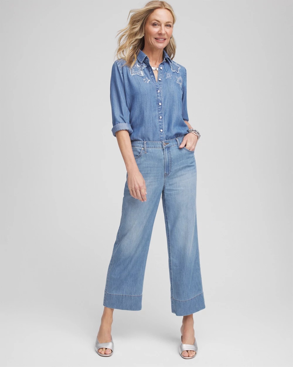 Chico's Embroidered Tencel™ Denim Shirt VIOLA WASH