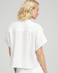 Chico's Embroidered Dolman Sleeved Linen Blouse