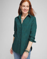 Chico's No Iron™ Green Jacquard Shirt ENCHANTED FOREST