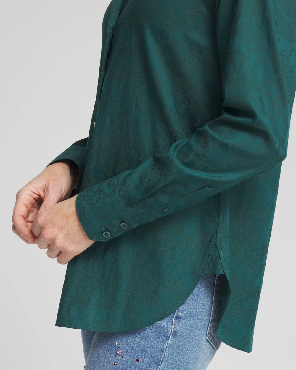 Chico's No Iron™ Green Jacquard Shirt ENCHANTED FOREST