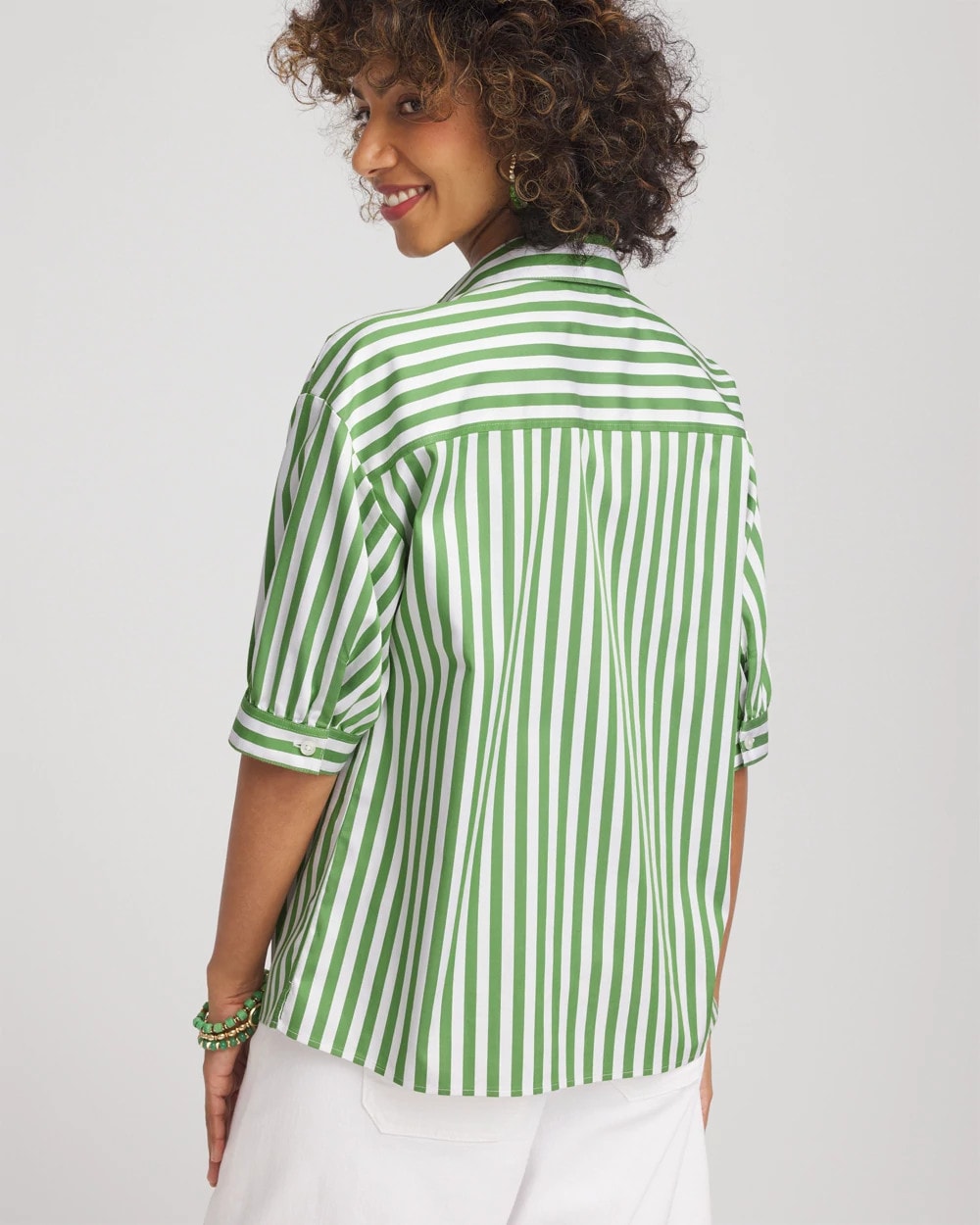 Chico's No Iron™ Short Striped Shirt SALTED LIME