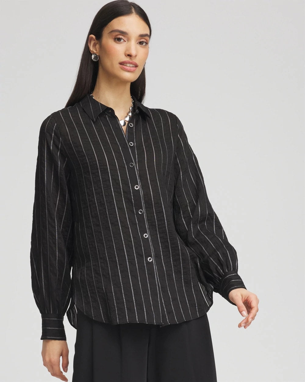 Chico's Classic Soft Button-front Blouse BLACK