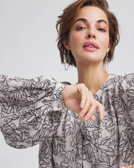 Chico's Crepe Embroidered Blouse SMOKEY TAUPE