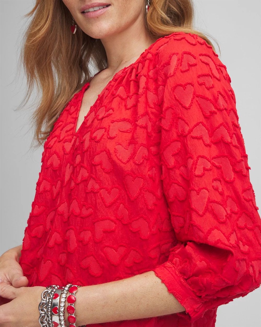 Chico's Embellished Valentine's Day Blouse LOVE LETTER RED