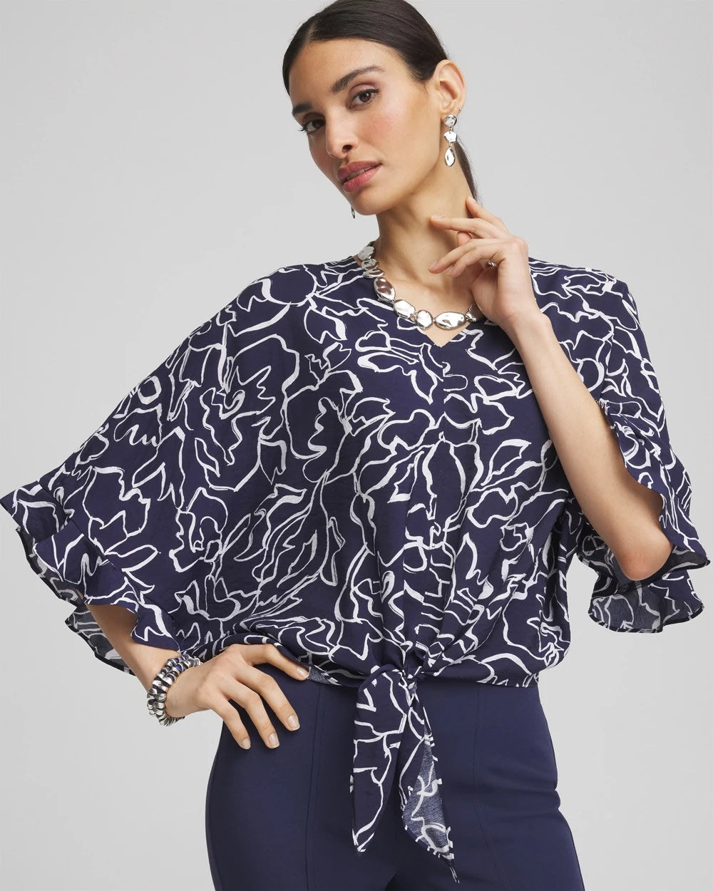 Chico's Ecovero™ Tie-Front Frill Sleeve Blouse PASSPORT BLUE