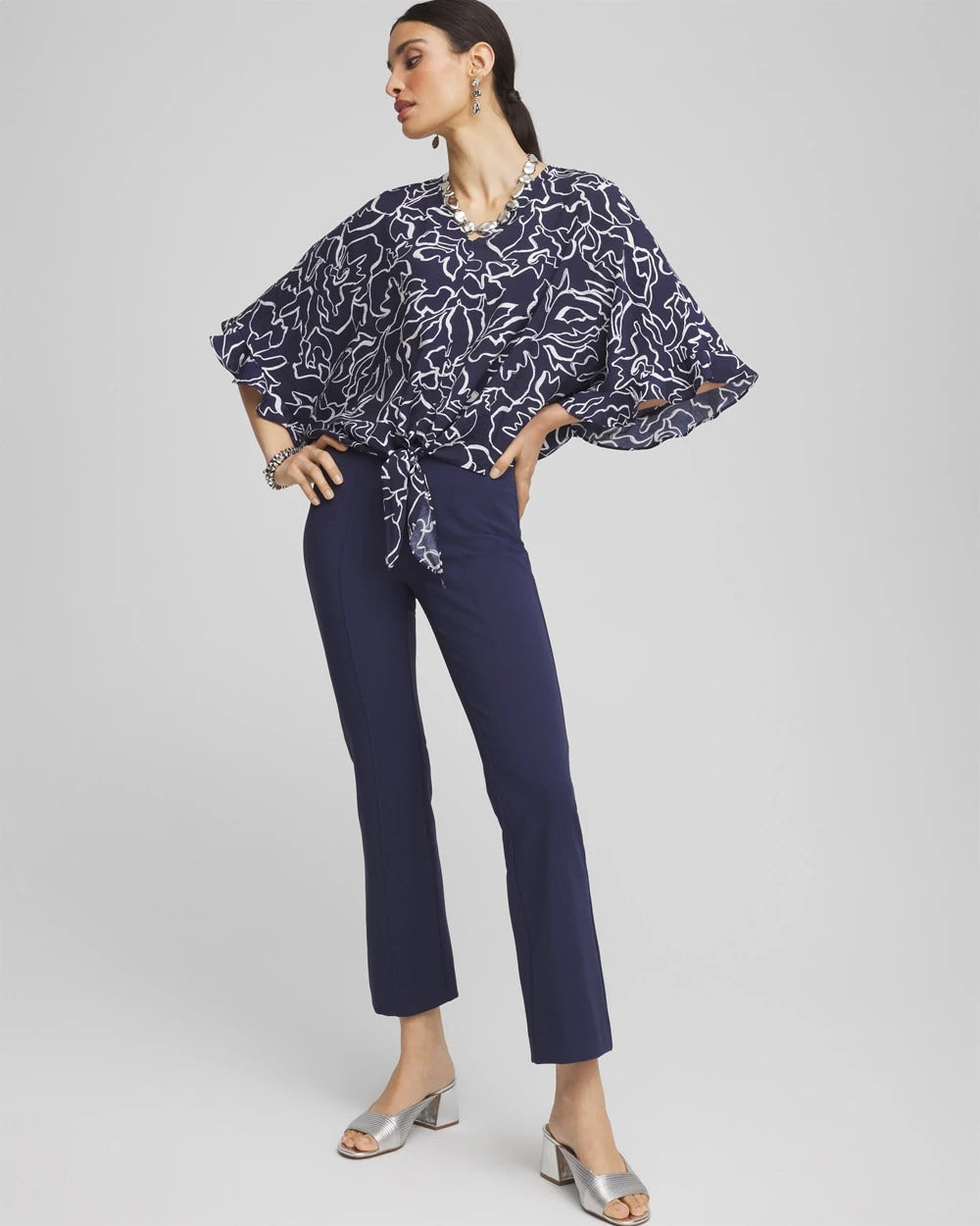 Chico's Ecovero™ Tie-Front Frill Sleeve Blouse PASSPORT BLUE