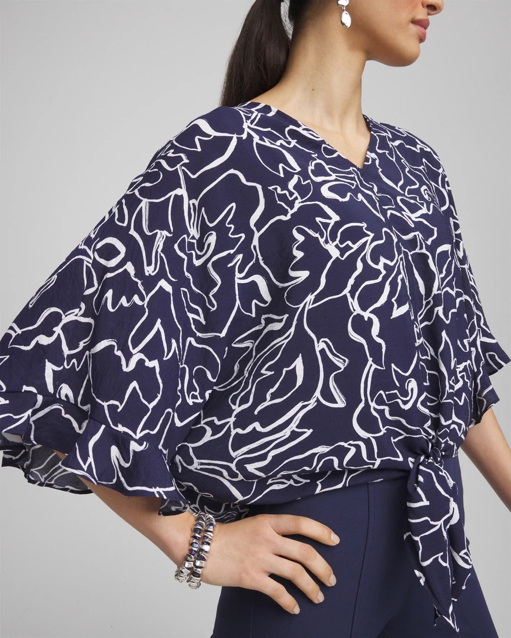 Chico's Ecovero™ Tie-Front Frill Sleeve Blouse PASSPORT BLUE