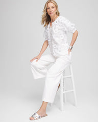 Chico's Applique Embroidered Top ALABASTER