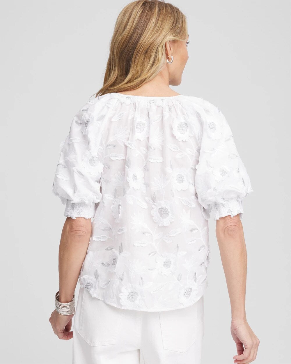 Chico's Applique Embroidered Top ALABASTER