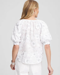 Chico's Applique Embroidered Top ALABASTER