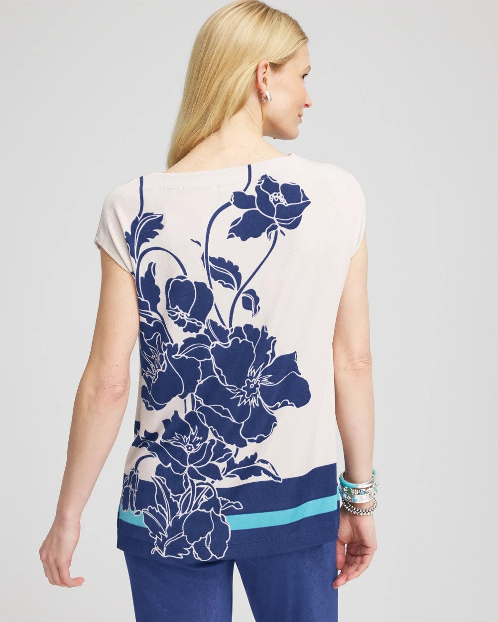 Chico's Travelers™ Wildflower Cap-Sleeved Tunic BLUE CASA