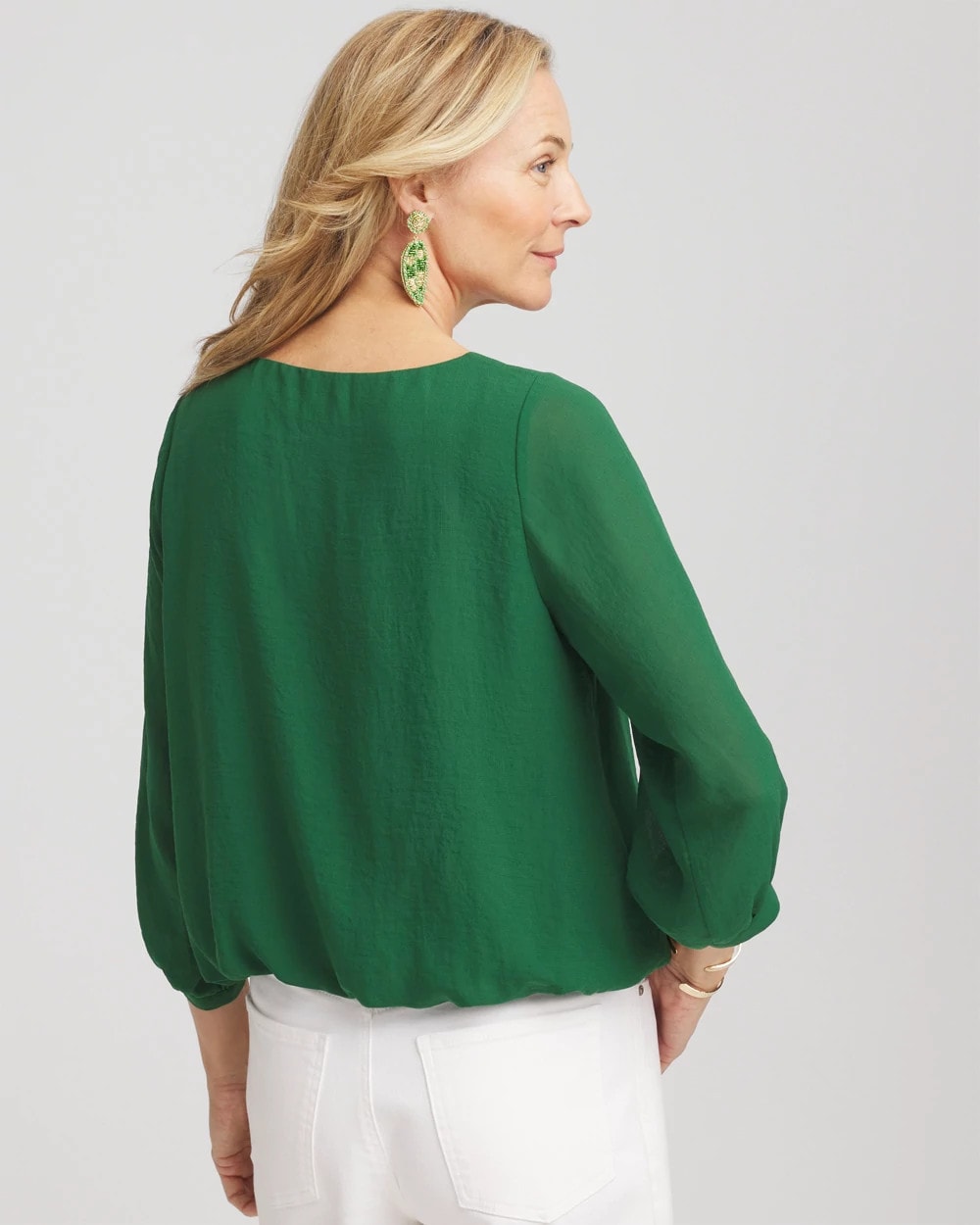 Chico's Embroidered Crinkle Chiffon Blouse PALM LEAF