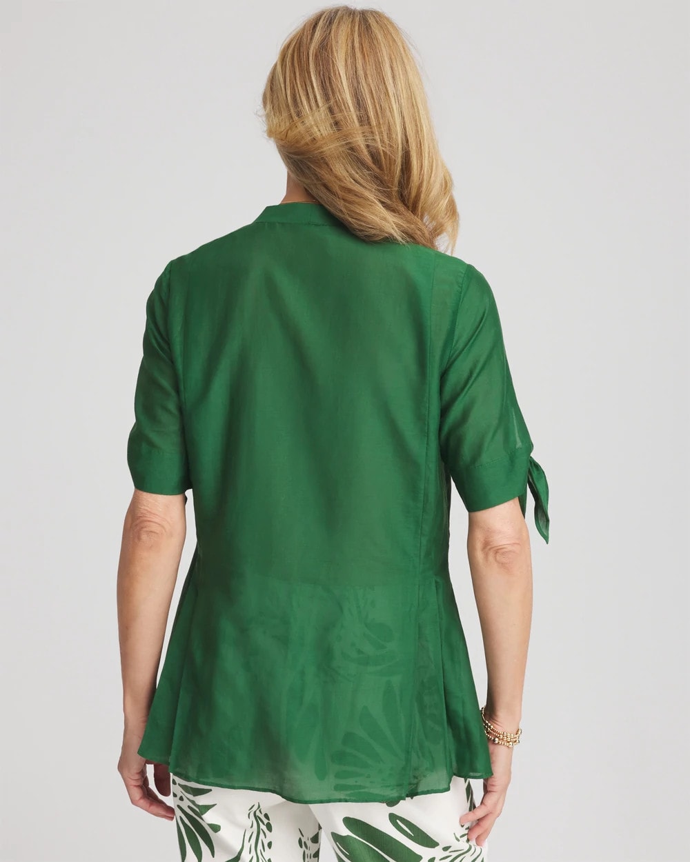 Chico's Cotton Voile & Silk Pleated Blouse PALM LEAF