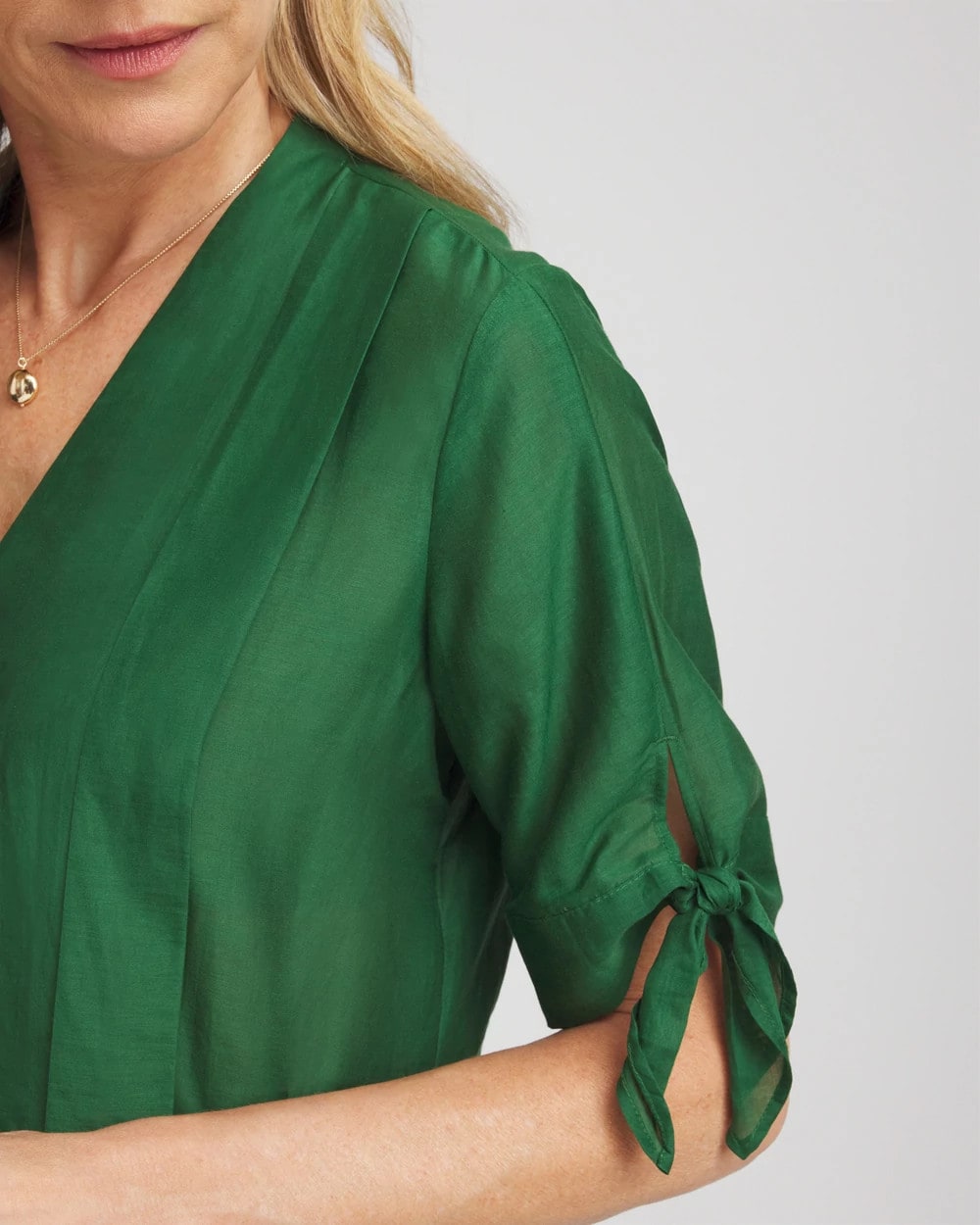 Chico's Cotton Voile & Silk Pleated Blouse PALM LEAF
