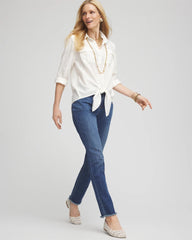 Chico's Textured Tie-Front Pullover Top ECRU