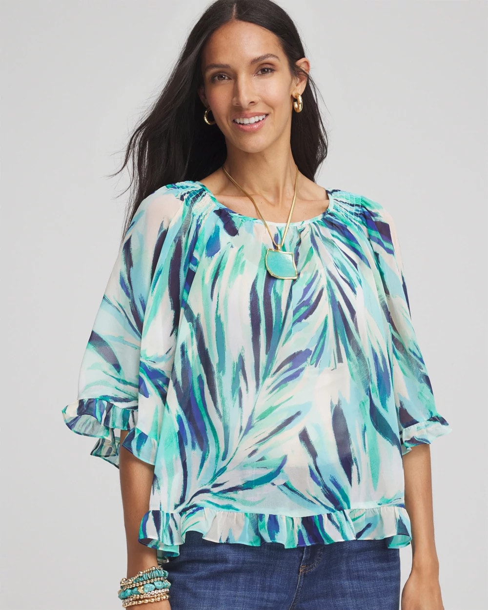 Chico's Georgette Batwing Blouse SEASPRAY