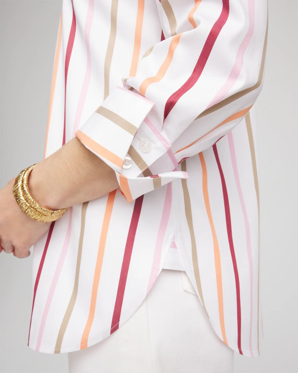 Chico's No Iron™ Striped Stretch-Sateen Shirt ECRU