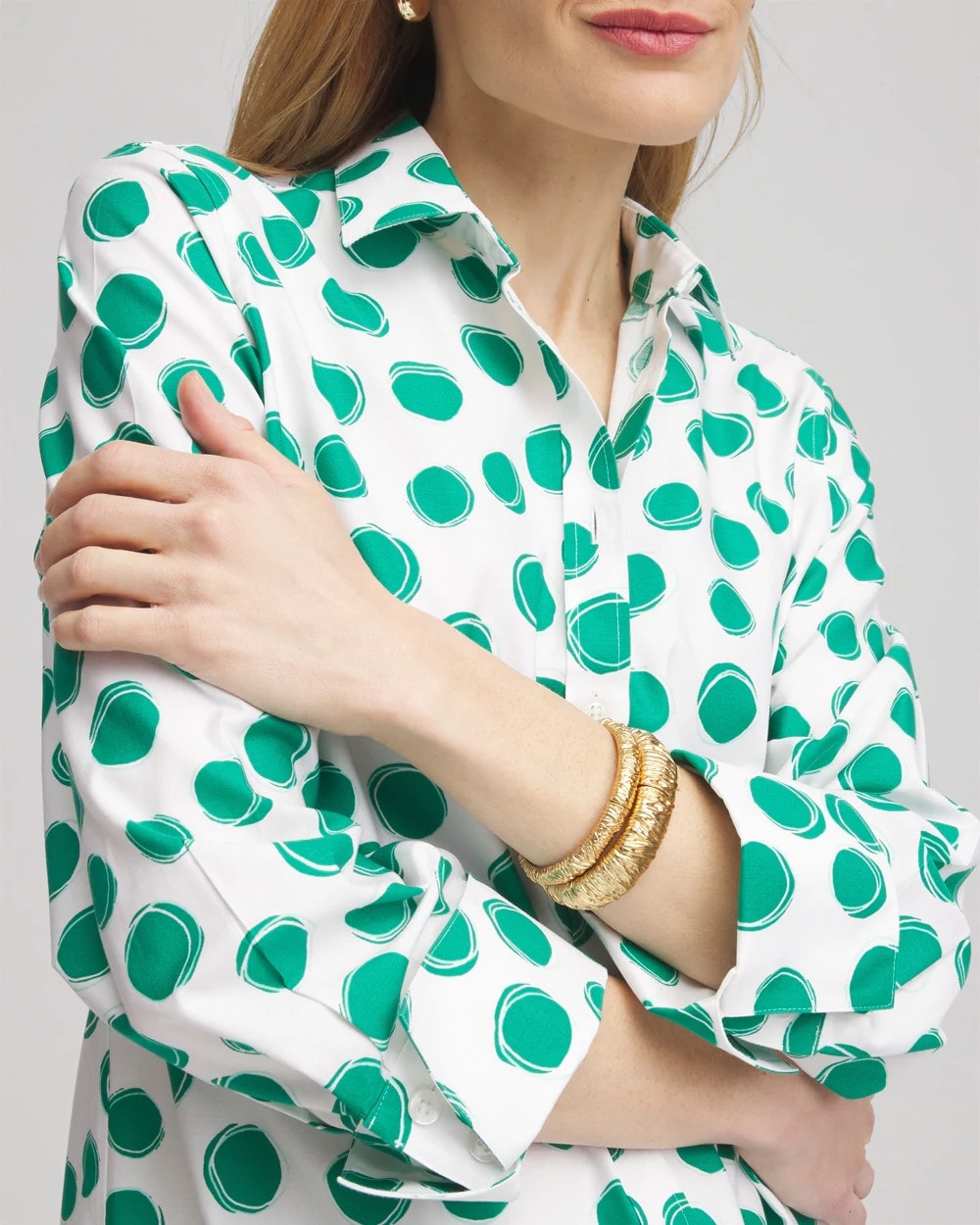 Chico's No Iron™ Polka-Dot Sateen Shirt EDEN GREEN