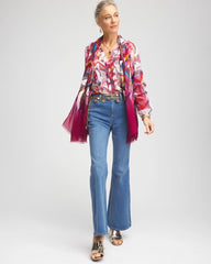 Chico's Abstract Ruffles Crinkle Blouse SWEET BERRY