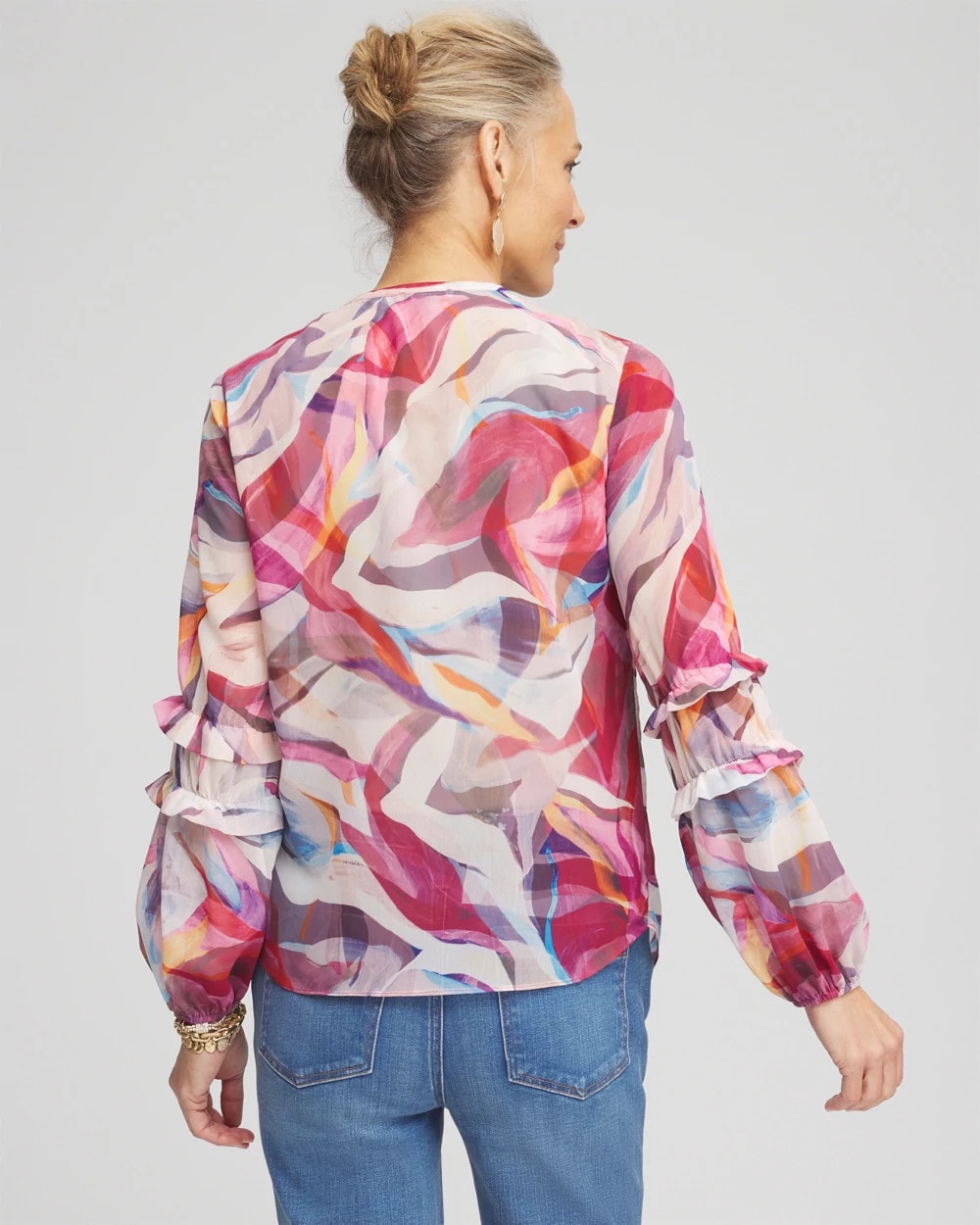 Chico's Abstract Ruffles Crinkle Blouse SWEET BERRY