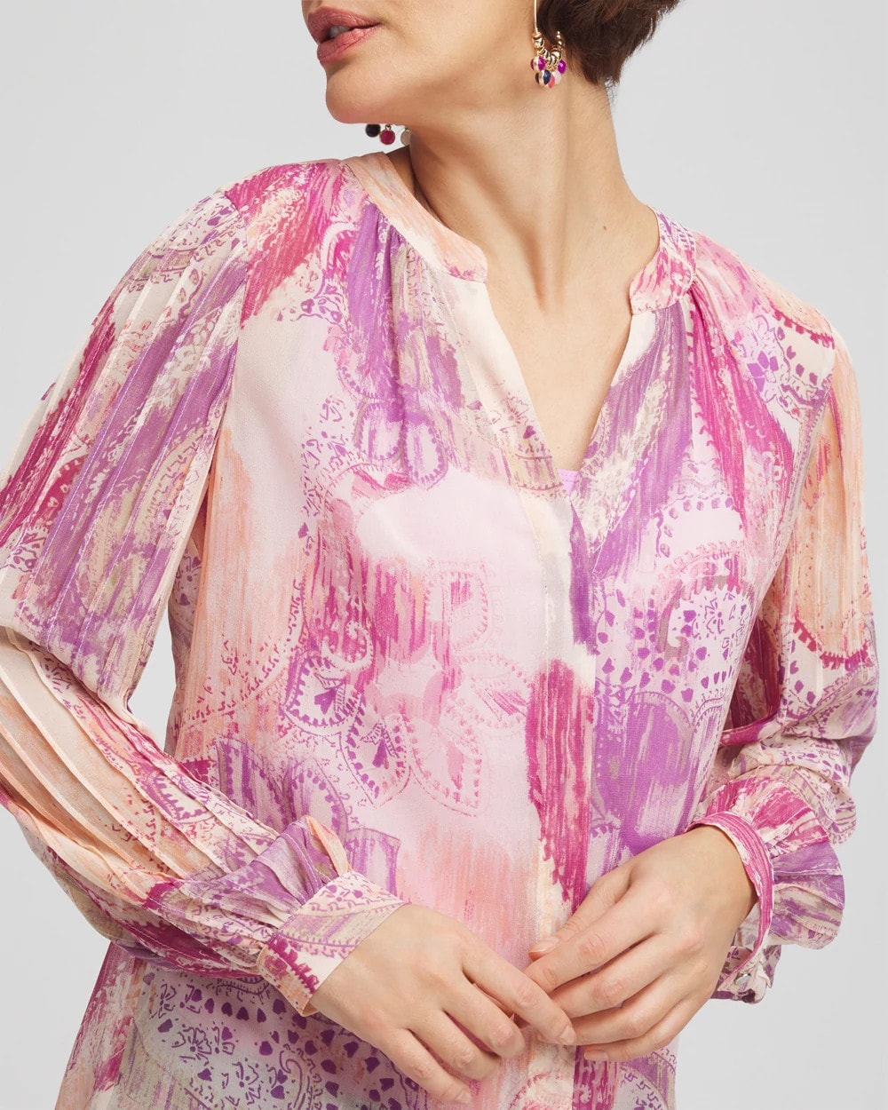 Chico's Georgette Pintuck Blouse PURPLE CLOVER