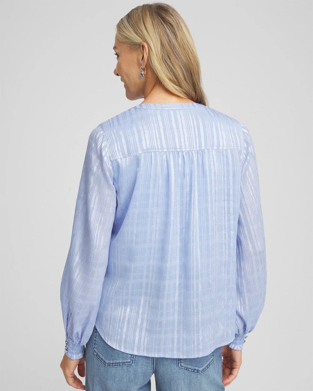 Chico's Split Neck Crinkle Blouse BLUE MUSE