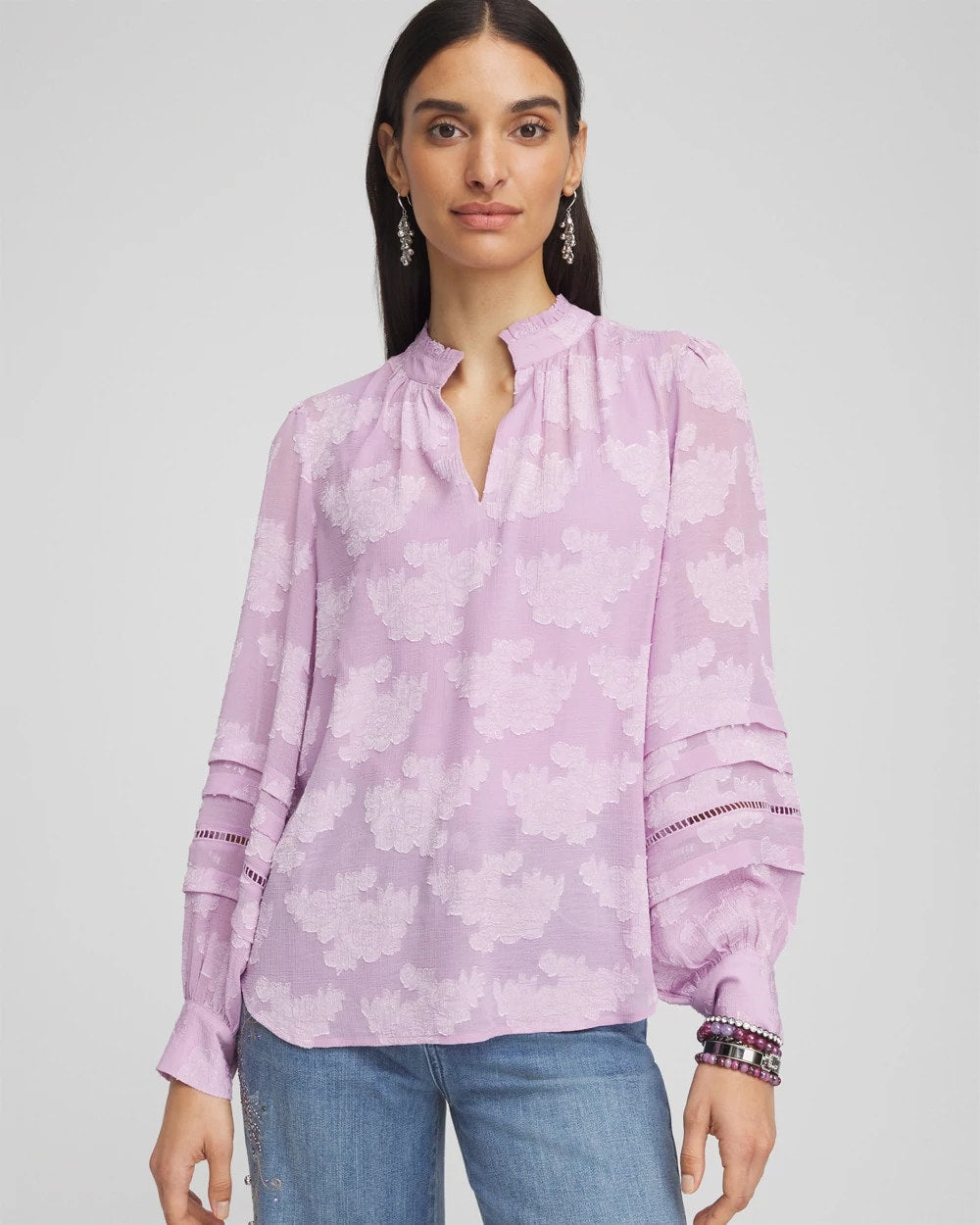 Chico's Textured Jacquard V-Neck Blouse CHARMED VIOLET