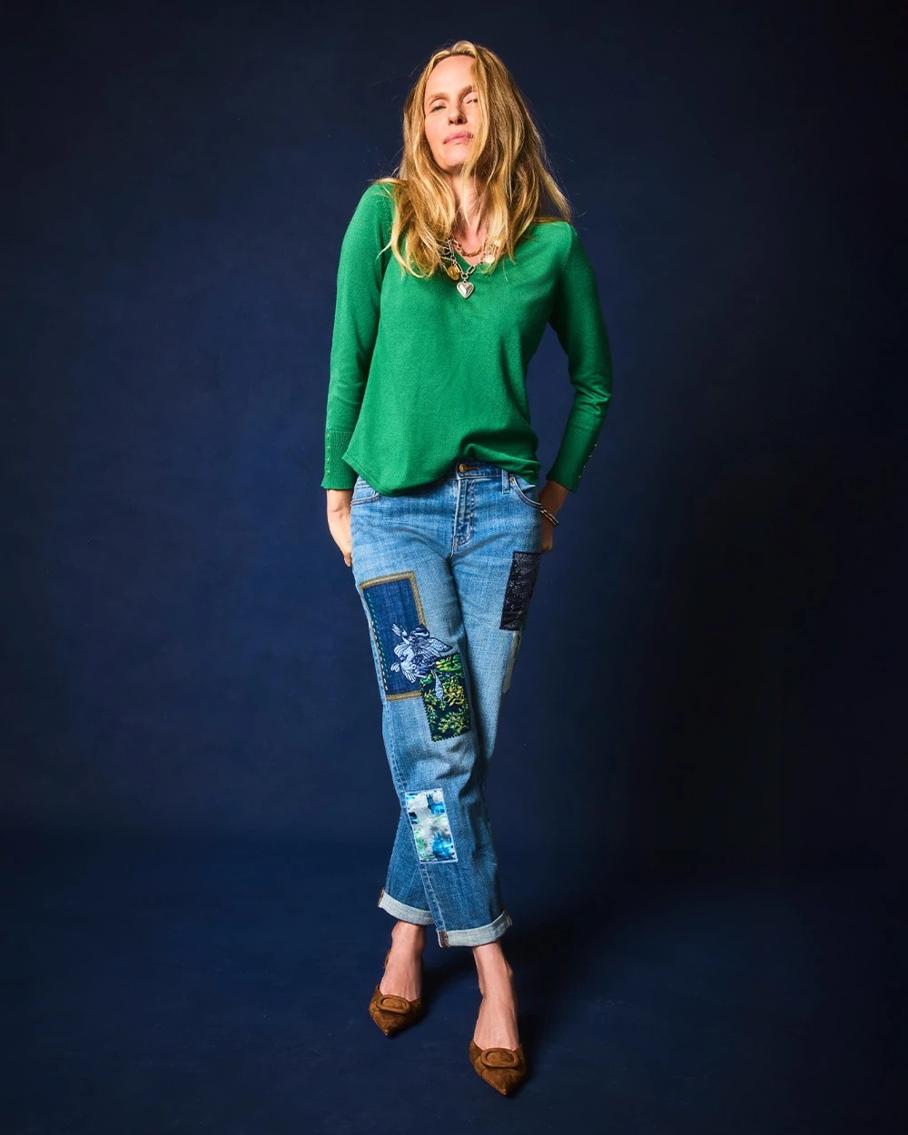 Chico's Boyfriend Patchwork Cropped Jeans WHIMSICAL INDIGO