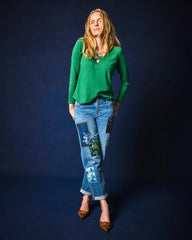 Chico's Boyfriend Patchwork Cropped Jeans WHIMSICAL INDIGO