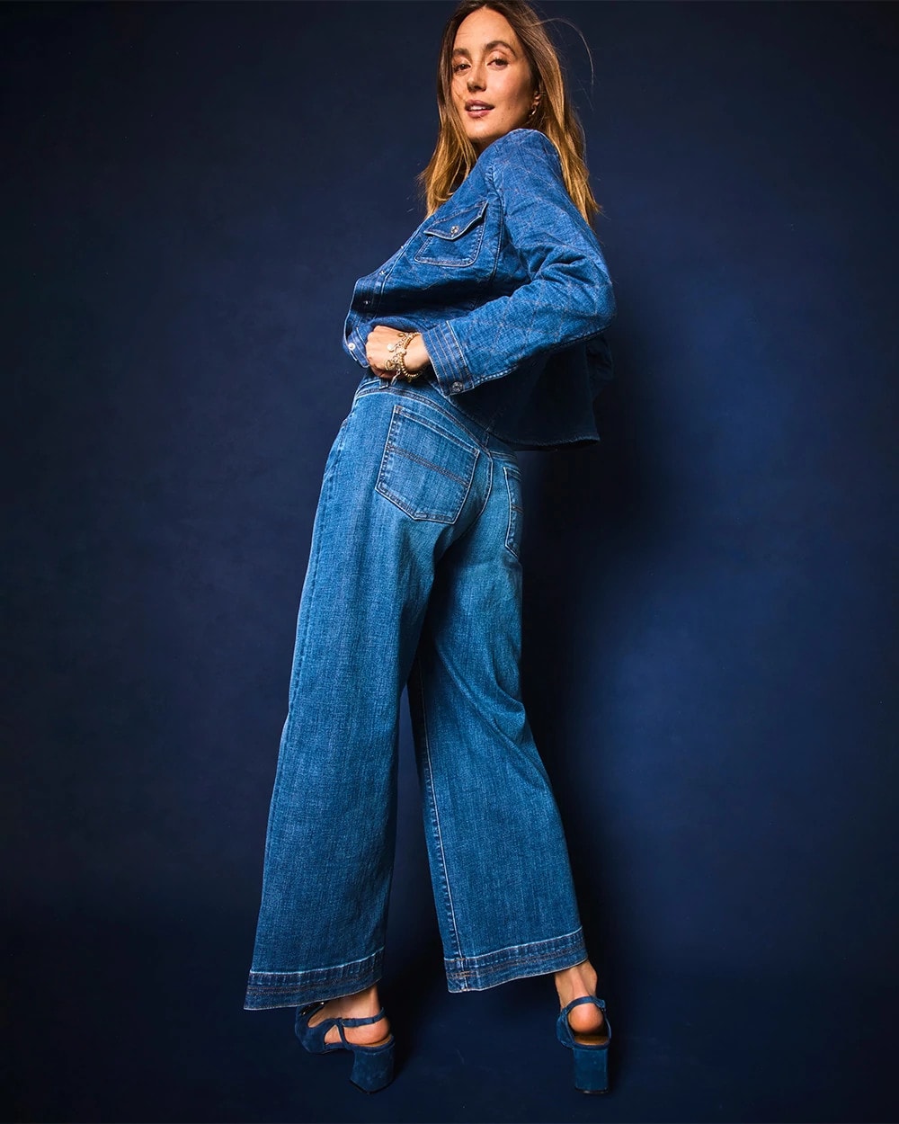 Chico's Double Stitch Wide-Leg Cropped Pants CAYMAN INDIGO