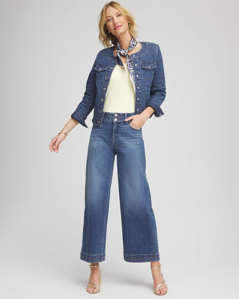 Chico's Double Stitch Wide-Leg Cropped Pants CAYMAN INDIGO