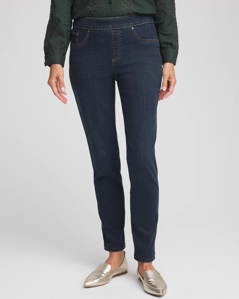 Chico's Pull-On Slim Ankle Jeggings DARK RAINIER INDIGO
