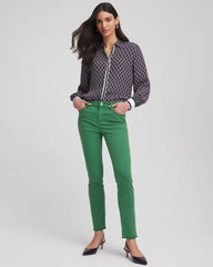 Chico's Girlfriend Fray Hem Ankle Jeans JARDIN GREEN