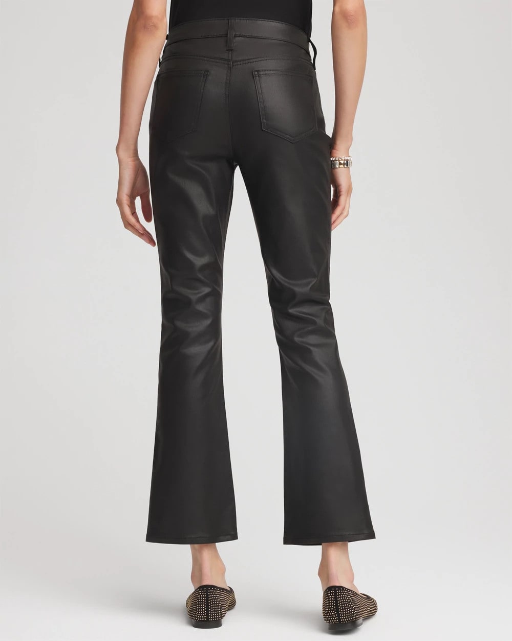 Chico's Coated Girlfriend Cropped Flared Jeans BLACK