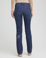 Chico's Sequins Rose Girlfriend Slim-Leg Jeans SEQUOIA INDIGO